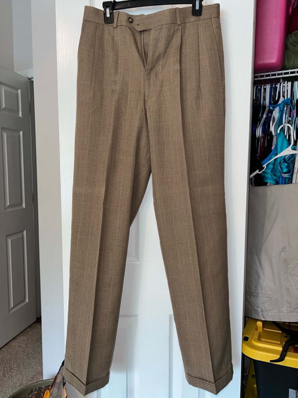 Men's Tailored Pleated Dress Pants in Brown